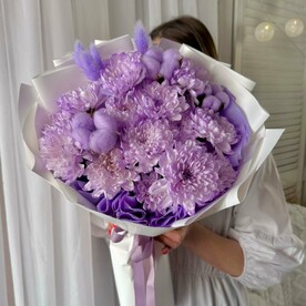 Лагурус, Хризантема кустовая, Хлопок, Дизайнерская упаковка, Открытка