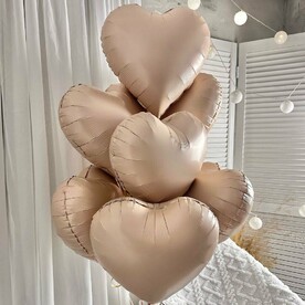 Сет шаров фольгированных сердце бежевый 9 штук