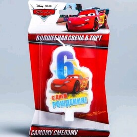 Свеча в торт "С днем рождения" цифра 6 Тачки