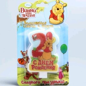 Свеча в торт "С днем рождения" цифра 2 Медвежонок Винни и его друзья