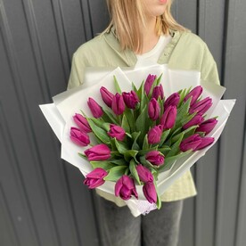 25 фиолетовых тюльпанов