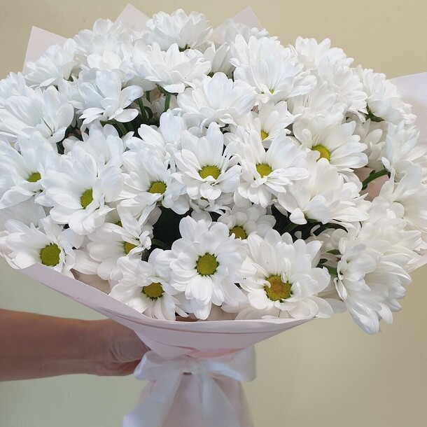 Хит💐букет из 7 белоснежных ромашек, артикул F1073265 - 3450 рублей, доставка по городу. Flawery - доставка цветов