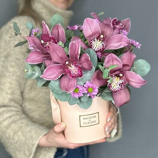 Очаровательная💕композиция с орхидеями и эвкалиптом, артикул F1349427 - 4790 рублей, доставка по городу. Flawery - доставка цветов