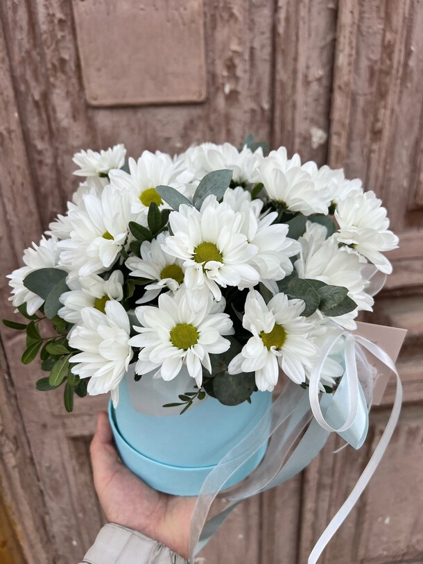 Хризантемы в коробке, артикул F1333073 - 4500 рублей, доставка по городу. Flawery - доставка цветов