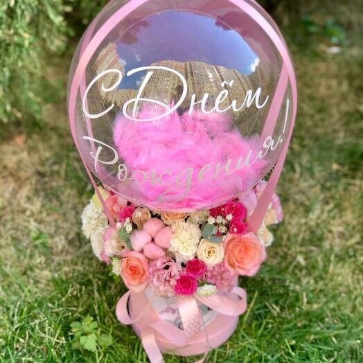 Шар баблс с цветами поздравление, артикул F1082643 - 9240 рублей, доставка по городу. Flawery - доставка цветов