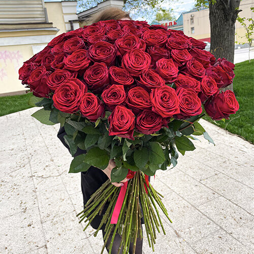 51 красная роза (70 см), артикул F1445056 - 16005 рублей, доставка по городу. Flawery - доставка цветов