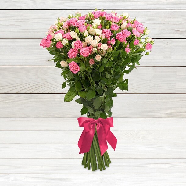 Букет из 19 кустовых роз микс, артикул F18154 - 7300 рублей, доставка по городу. Flawery - доставка цветов