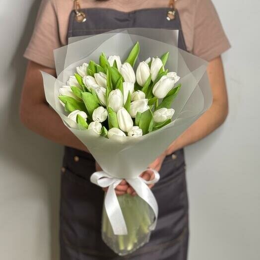 Белые тюльпаны 25 шт, артикул F1371534 - 5500 рублей, доставка по городу. Flawery - доставка цветов