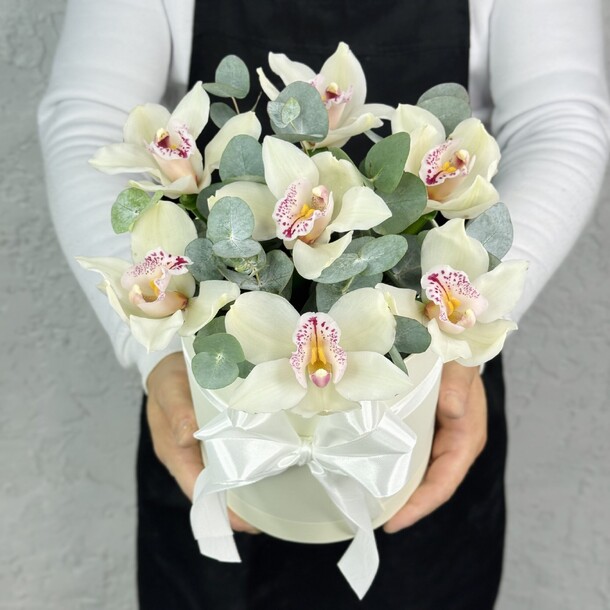 Коробочка из 7 королевских орхидей, артикул F1434973 - 3500 рублей, доставка по городу. Flawery - доставка цветов