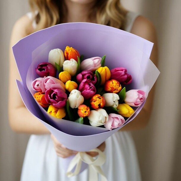 25 тюльпанов микс, артикул F1388595 - 7200 рублей, доставка по городу. Flawery - доставка цветов