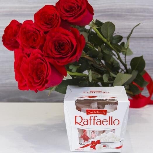 Роза с рафаэлло, артикул F1142936 - 4235 рублей, доставка по городу. Flawery - доставка цветов