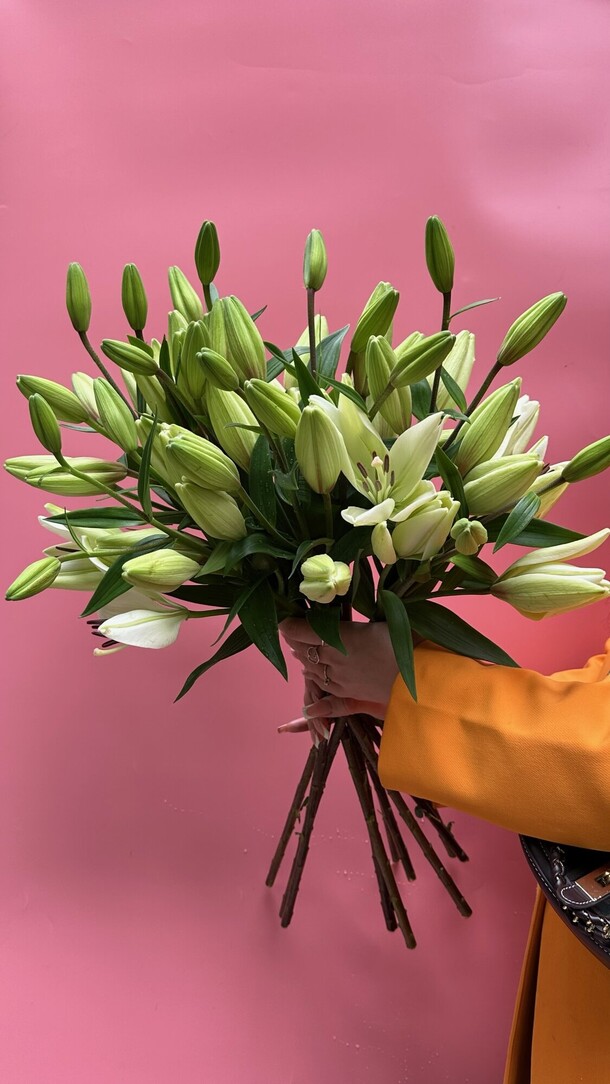 9 лилий, артикул F1279708 - 9450 рублей, доставка по городу. Flawery - доставка цветов