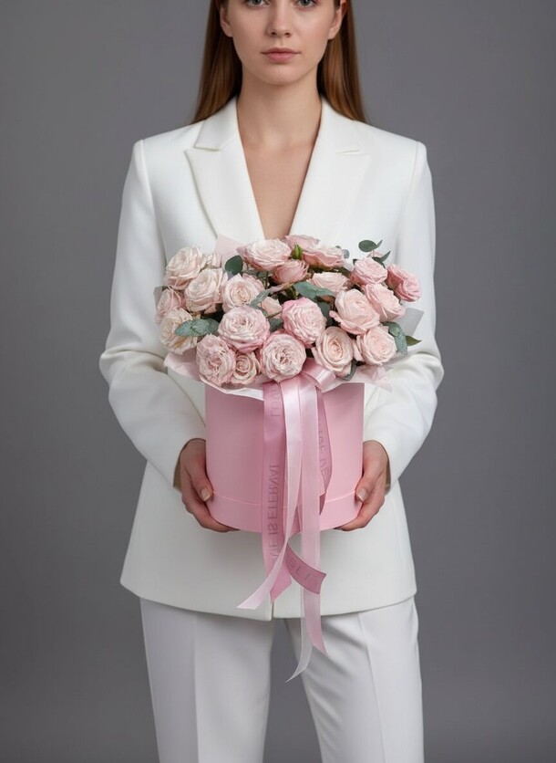 Цилиндр с кустовыми розами, артикул F50809 - 7000 рублей, доставка по городу. Flawery - доставка цветов