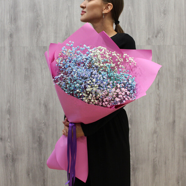 Букет из радужной гипсофилы, артикул F1290159 - 1740 рублей, доставка по городу. Flawery - доставка цветов