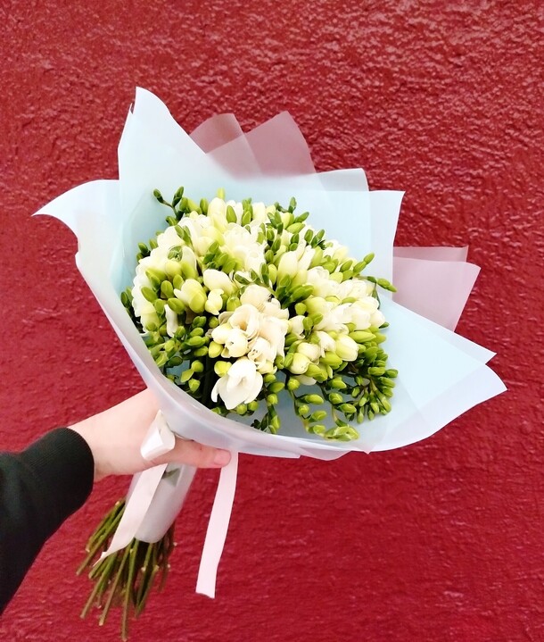 Букет из белых фрезий, артикул F1157548 - 9990 рублей, доставка по городу. Flawery - доставка цветов