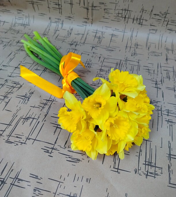 15 нарциссов под ленту, артикул F1269497 - 2500 рублей, доставка по городу. Flawery - доставка цветов