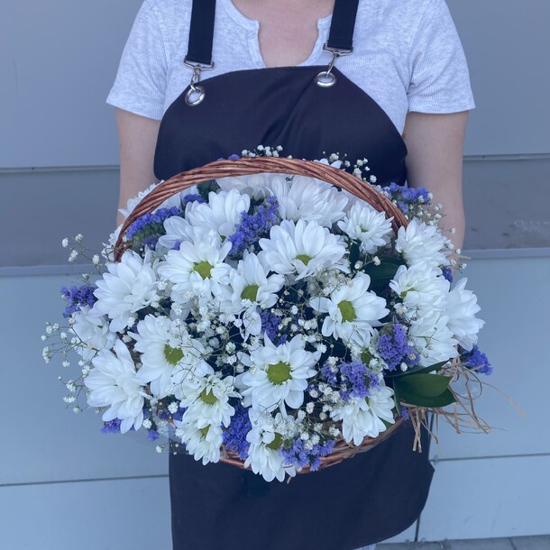 Композиция из хризантем и станицы, артикул F1210267 - 7200 рублей, доставка по городу. Flawery - доставка цветов