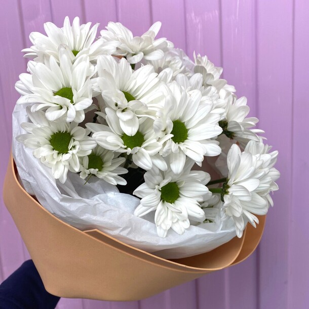 Букет белых хризантем, артикул F1118917 - 1742 рублей, доставка по городу. Flawery - доставка цветов