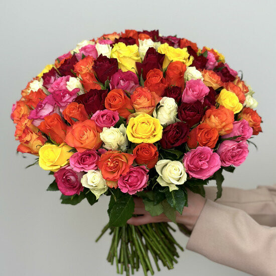 Роза микс 75 шт, артикул F1391318 - 11600 рублей, доставка по городу. Flawery - доставка цветов