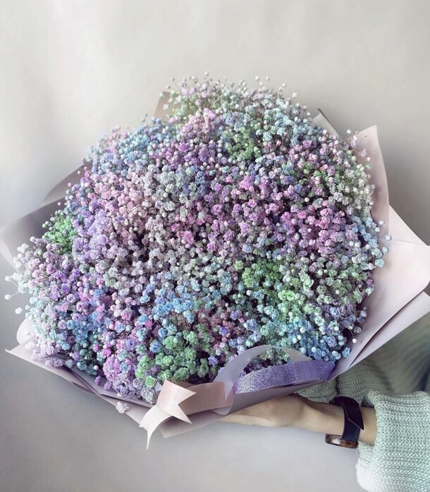 Букет гипсофил «радужный», красивый букет цветов, шикарный, премиум цветы, гипсофила., артикул F1127367 - 33142 рублей, доставка по городу. Flawery - доставка цветов