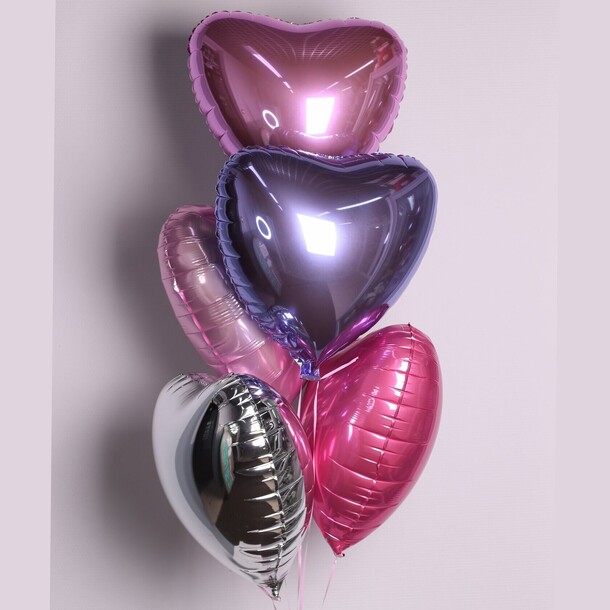 Сет из 5 фольгированных сердец микс "сияние", артикул F1372161 - 3400 рублей, доставка по городу. Flawery - доставка цветов