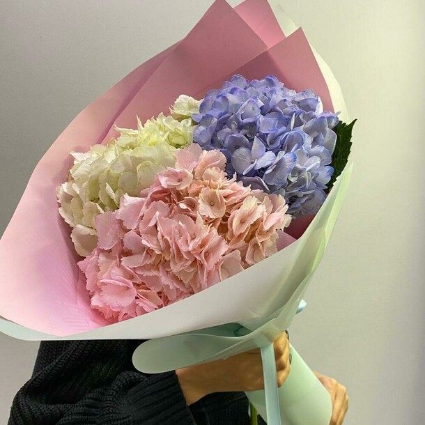 Весенний букет из 3 гортензий, артикул F1143580 - 5110 рублей, доставка по городу. Flawery - доставка цветов
