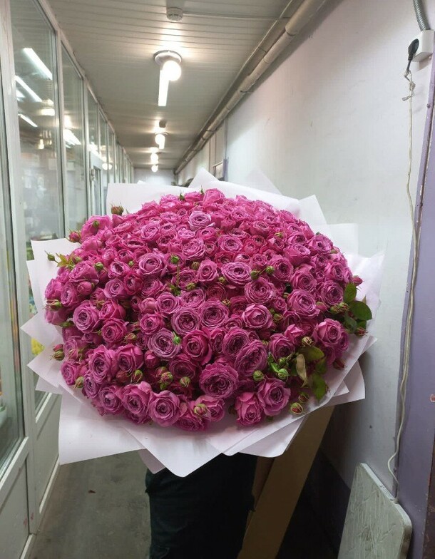 Огромный букет кустовых пионовидных роз бомбастик, артикул F1167983 - 55527 рублей, доставка по городу. Flawery - доставка цветов