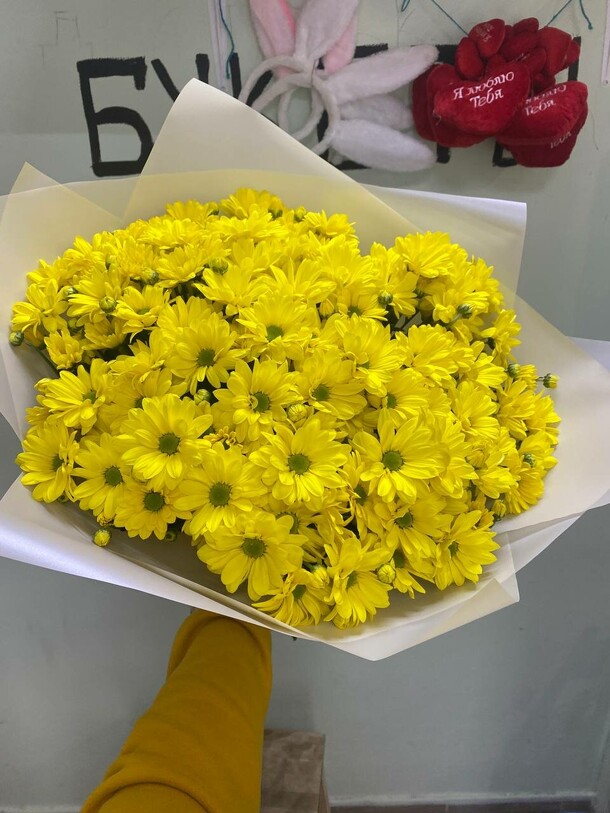 Шикарный весенний букет из жёлтых хризантем, артикул F1189657 - 5917 рублей, доставка по городу. Flawery - доставка цветов