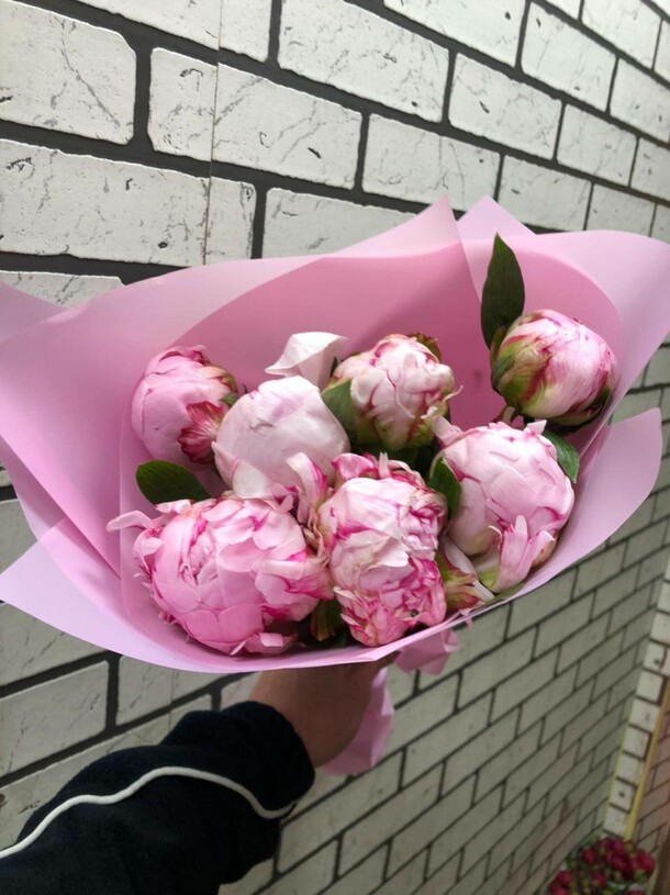 Букет из 7 пионов, артикул F1191351 - 9209 рублей, доставка по городу. Flawery - доставка цветов