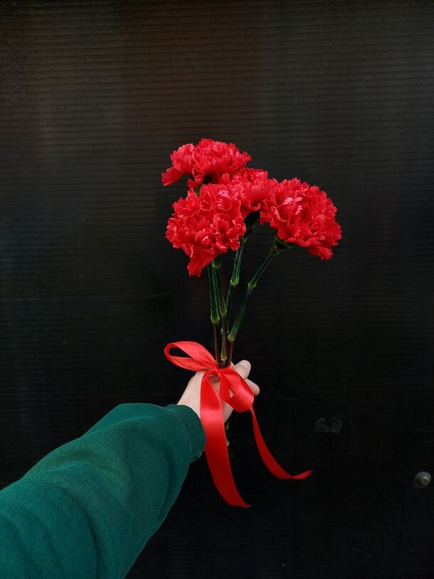 Букет из 4 красных гвоздик, артикул F1281530 - 1400 рублей, доставка по городу. Flawery - доставка цветов