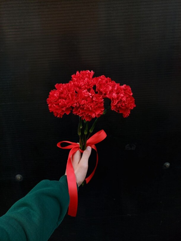 5 красных гвоздик, артикул F1281531 - 1500 рублей, доставка по городу. Flawery - доставка цветов