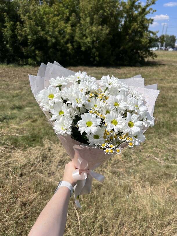 Хризантемы и ромашки, артикул F1452596 - 4290 рублей, доставка по городу. Flawery - доставка цветов