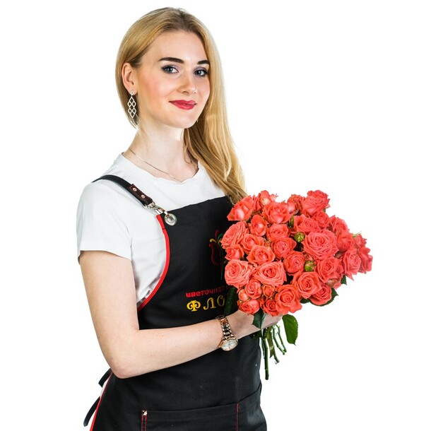 15 оранжевых кустовых роз, артикул F79828 - 8340 рублей, доставка по городу. Flawery - доставка цветов