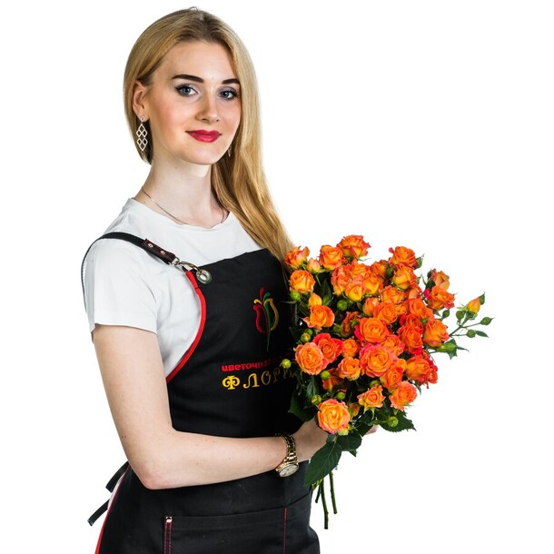 15 оранжевых кустовых роз, артикул F79831 - 8127 рублей, доставка по городу. Flawery - доставка цветов