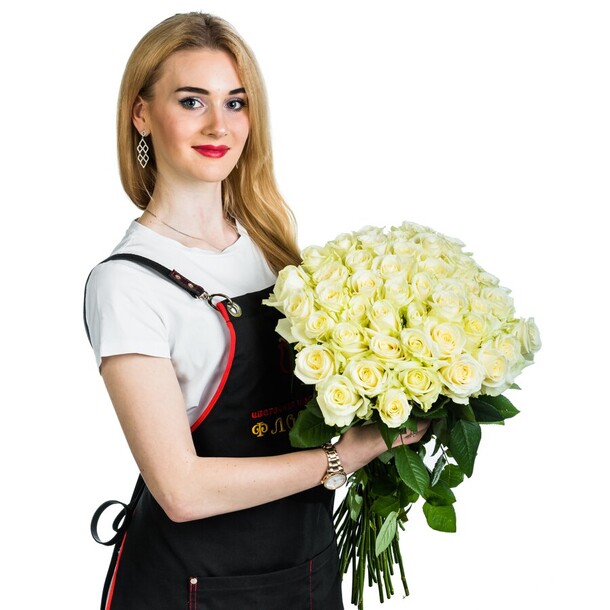 51 белая роза, артикул F79896 - 15607 рублей, доставка по городу. Flawery - доставка цветов