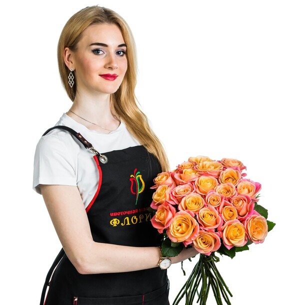 25 желто-розовых роз, артикул F79901 - 8224 рублей, доставка по городу. Flawery - доставка цветов