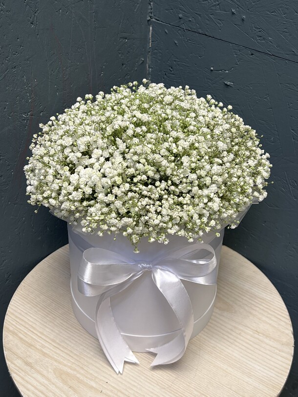 Белая гипсофилла в белой коробке, артикул F1370853 - 5000 рублей, доставка по городу. Flawery - доставка цветов