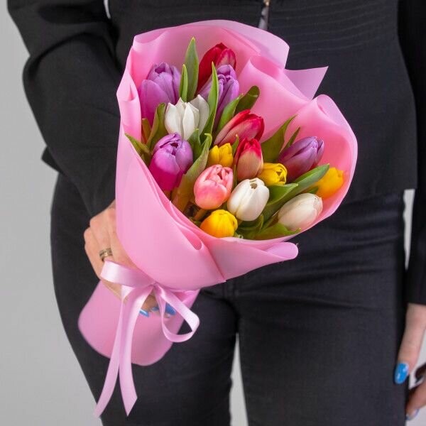 15 тюльпанов микс, артикул F1389080 - 4500 рублей, доставка по городу. Flawery - доставка цветов
