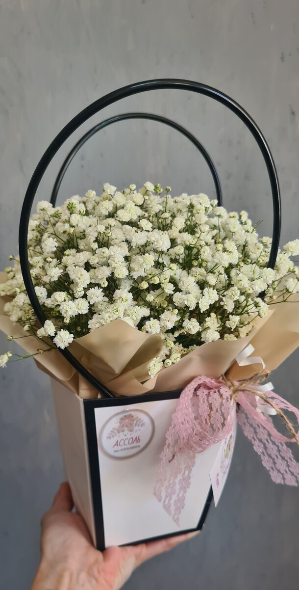 Сумочка с гипсофилой, артикул F1166658 - 3750 рублей, доставка по городу. Flawery - доставка цветов