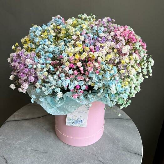 Гипсофила  в коробке объемная стойкая и стильная композиция на праздник, артикул F1447534 - 2700 рублей, доставка по городу. Flawery - доставка цветов