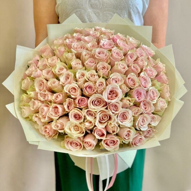 101 роза нежно розовая, артикул F1314170 - 15600 рублей, доставка по городу. Flawery - доставка цветов