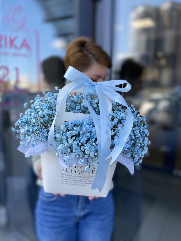 Сумочка лазурной гипсофилы, артикул F1190650 - 6500 рублей, доставка по городу. Flawery - доставка цветов