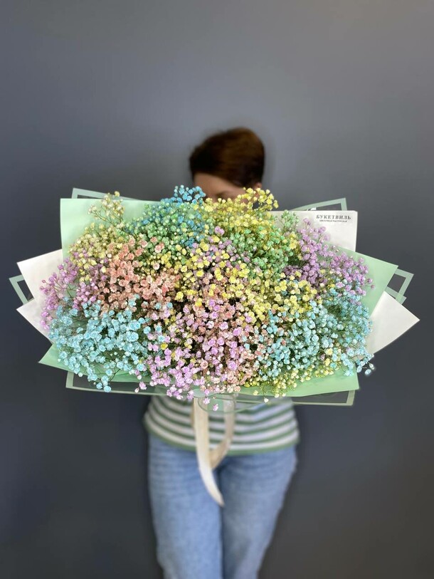 Букет из радужной гипсофилы, артикул F1220225 - 13200 рублей, доставка по городу. Flawery - доставка цветов
