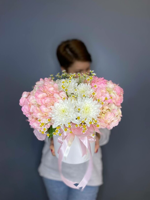 Композиция с гортензиями, артикул F1223481 - 8700 рублей, доставка по городу. Flawery - доставка цветов