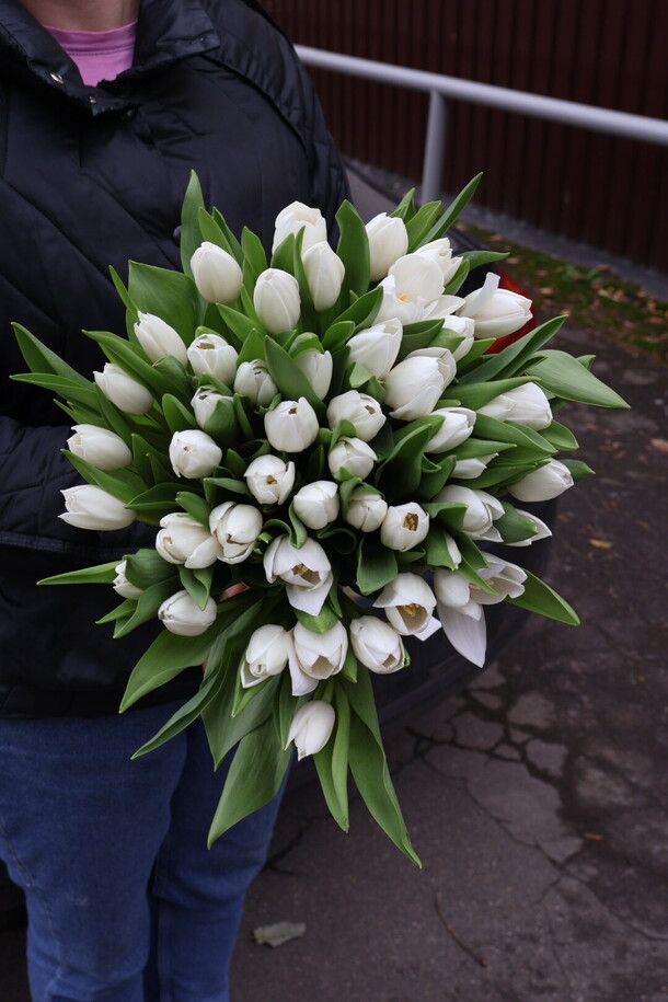 45 белых тюльпанов, артикул F1220654 - 9000 рублей, доставка по городу. Flawery - доставка цветов