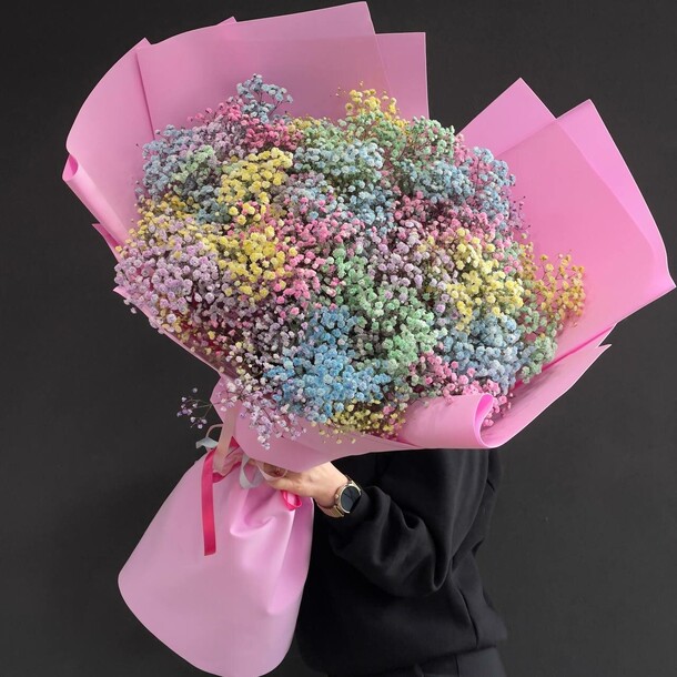 Гигант букет из радужной гипсофилы, артикул F1381009 - 12265 рублей, доставка по городу. Flawery - доставка цветов