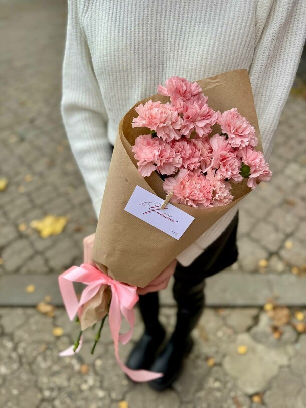 11 диантусов в кульке, артикул F1336128 - 2200 рублей, доставка по городу. Flawery - доставка цветов