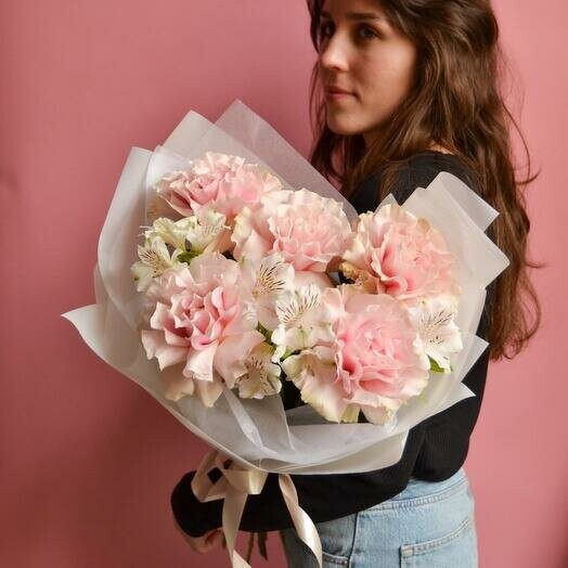 Букет из французских роз и альстромерии, артикул F1291792 - 3861 рублей, доставка по городу. Flawery - доставка цветов