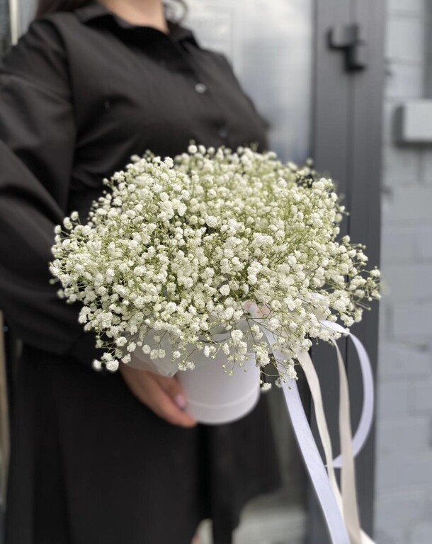 Коробка из белой гипсофилы, артикул F1302806 - 2990 рублей, доставка по городу. Flawery - доставка цветов