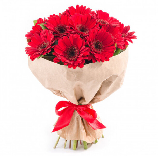 Букет из 11 красных гербер, артикул F1292113 - 4961 рублей, доставка по городу. Flawery - доставка цветов
